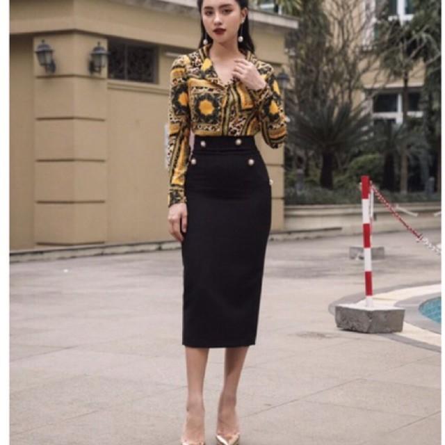 Chân váy bút chì công sở cao cấp dáng dài màu đen,co giãn