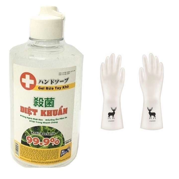 Gel rửa tay khô diệt khuẩn Mr.Fresh 500ml - Tặng găng tay cao su siêu dai con hươu (họa tiết ngẫu nhiên