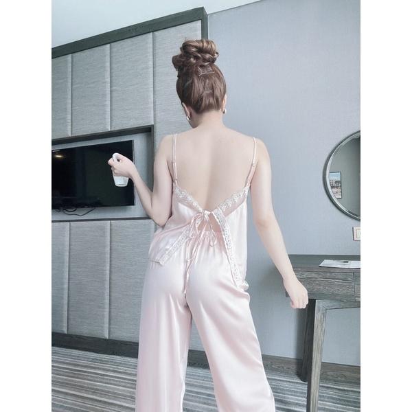 Đồ ngủ mặc nhà lụa latin trơn sexy quần dài freesize 42-57kg