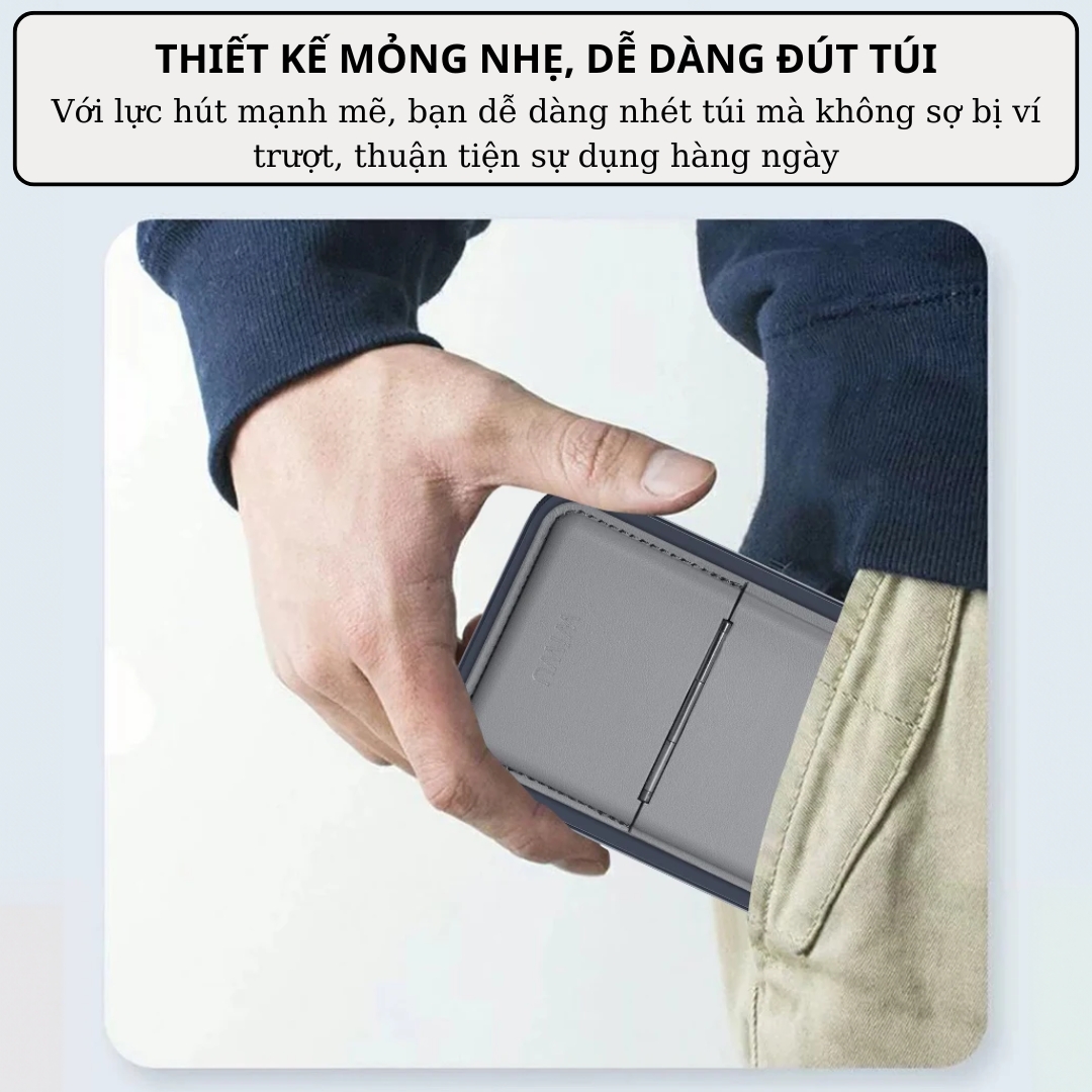 Ví da đựng Card từ tính tích hợp giá đỡ đa năng hiệu WiWU Mag Wallet ATM Visa Card Holder cho iPhone / điện thoại samsung - Hàng nhập khẩu