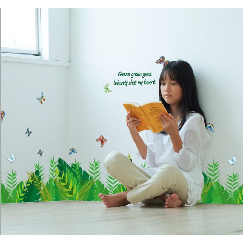 Decal trang trí chân tường - Cỏ lá bắc âu cùng bướm
