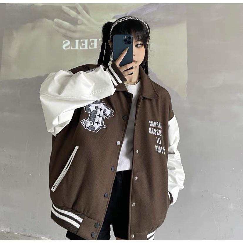 Áo Khoác Bomber Nam Nữ Cổ Bẻ Kiểu Nút Bấm TIME MONEY Hình In Sắc Nét Phong Cách HipHop Hot trend Mới