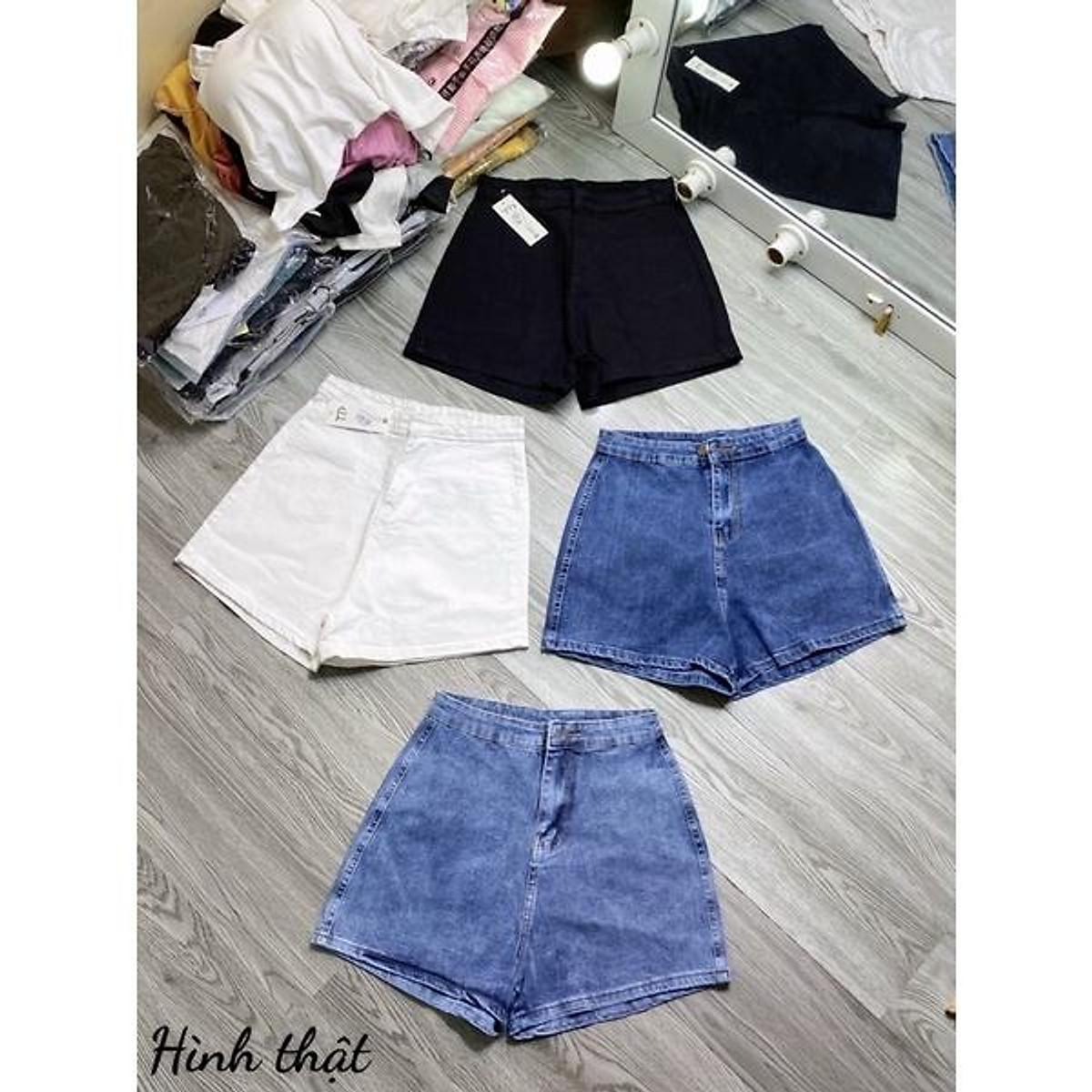 Quần jeans đùi lưng cao ôm giãn - short jeans không túi trước