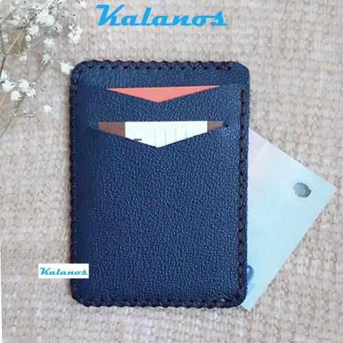 Ví card mini da bò cao cấp Kalanos KBN550-Navy, ví nhỏ đựng thẻ màu xanh Navy