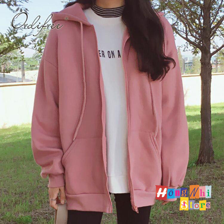 Áo Khoác Hoodie Zip Trơn Oversize Ulzzang Unisex Hoodie Dây Kéo Màu Hồng Ruốc Dáng Rộng - MM