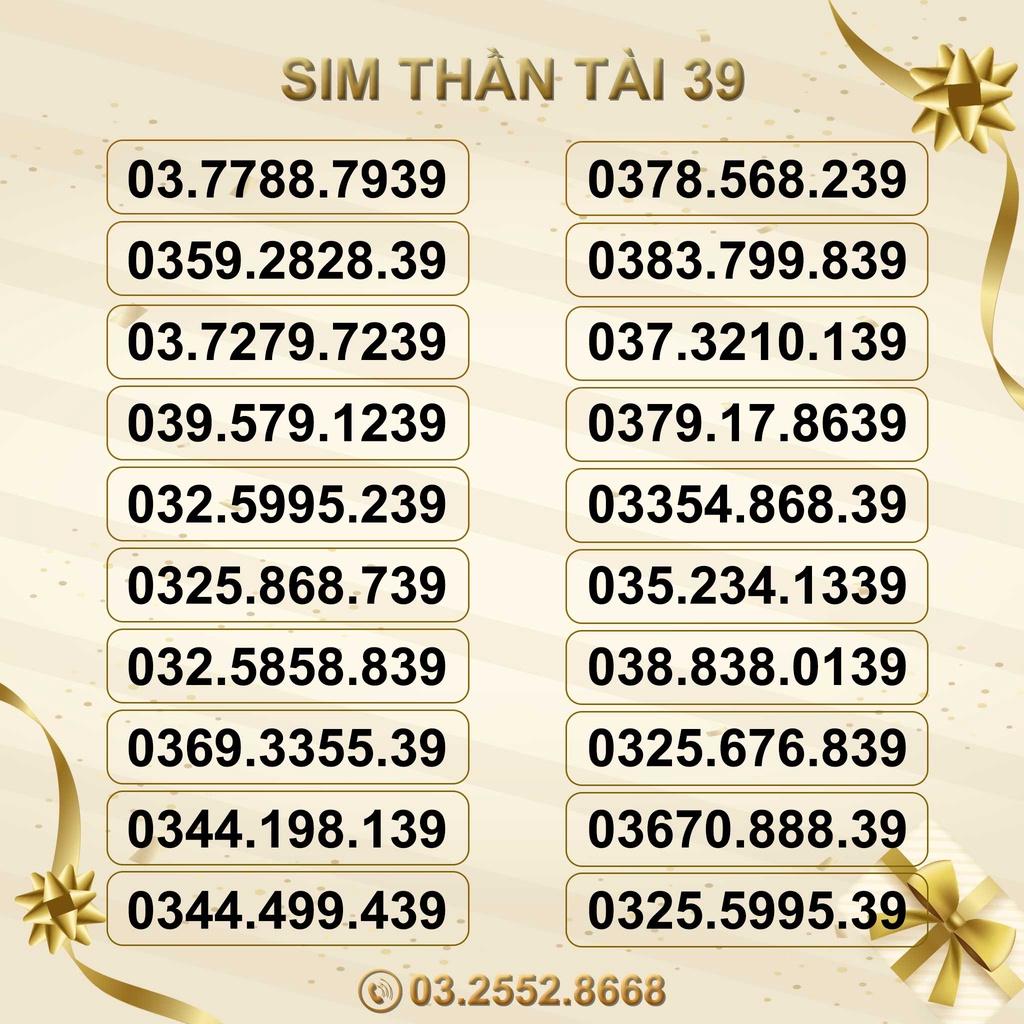 Sim Số Đẹp Thần Tài 39 Viettel, HỖ TRỢ ĐĂNG KÝ CHÍNH CHỦ-HÀNG CHÍNH HÃNG