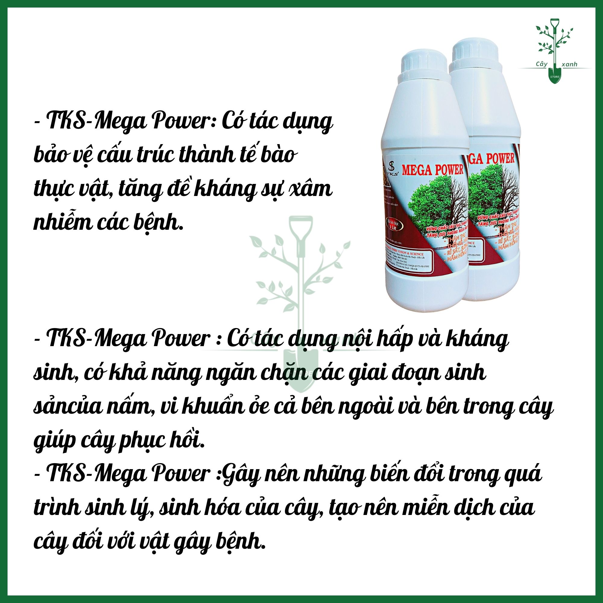 TKS MEGA POWER - Phòng trừ bệnh thán thư, sương mai, phấn trắng, bã trầu - Chai 1 Lít - Cây Xanh Store