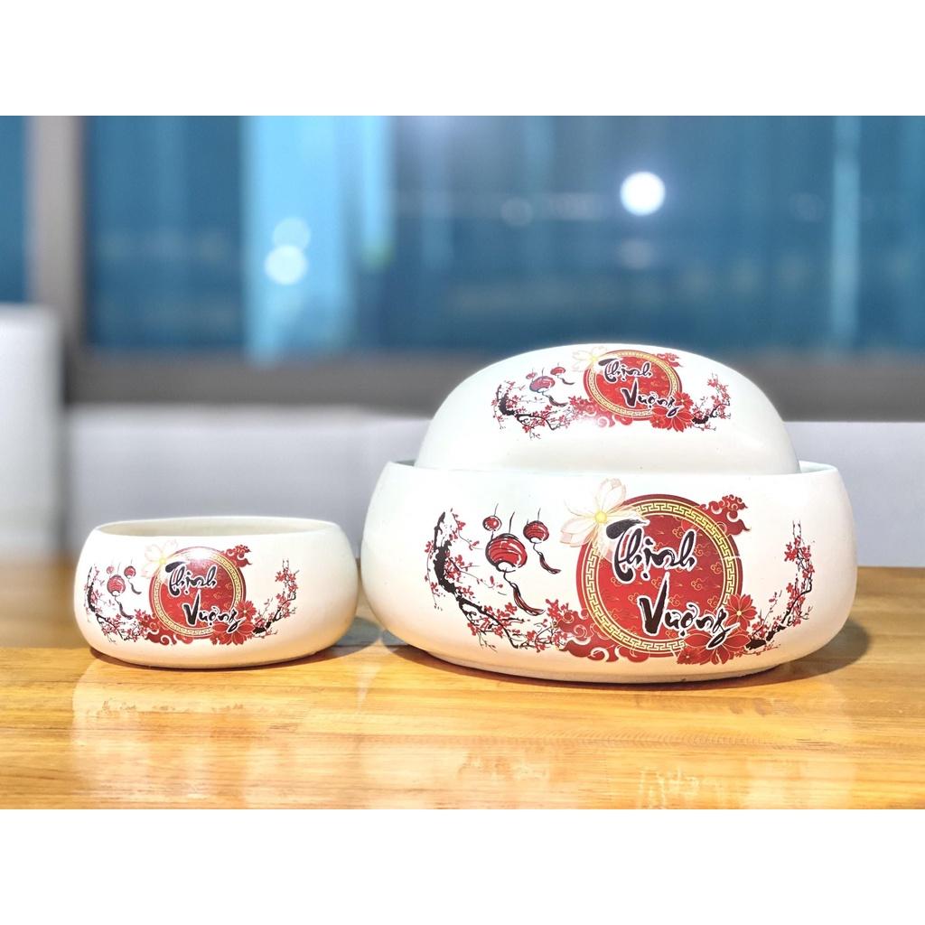 Chậu hạt dẻ lùn, có phân loại chậu không lỗ trồng sen mini Nhật, ang tròn to trồng cây bonsai, cây cảnh đẹp có in hình