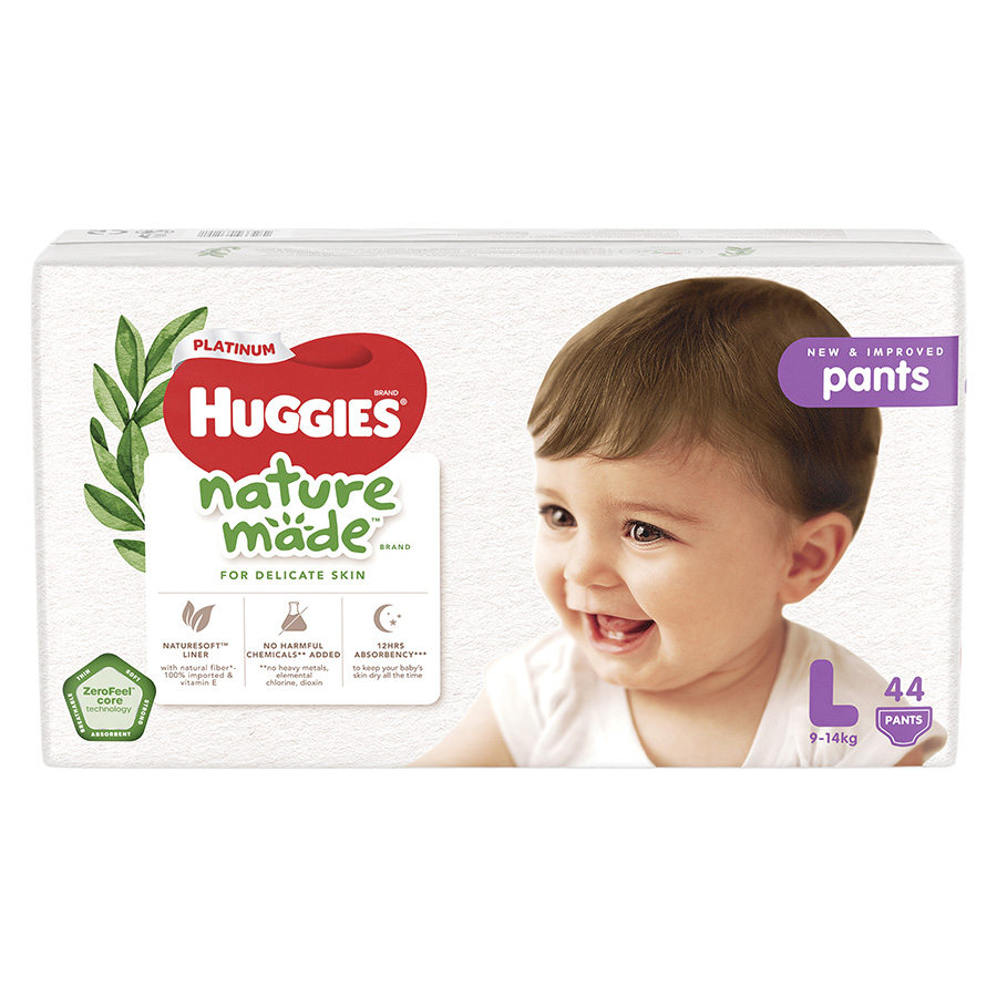 Combo 3 Tã Quần Siêu Cao Cấp Huggies Platinum Nature Made L44 (44 Miếng)