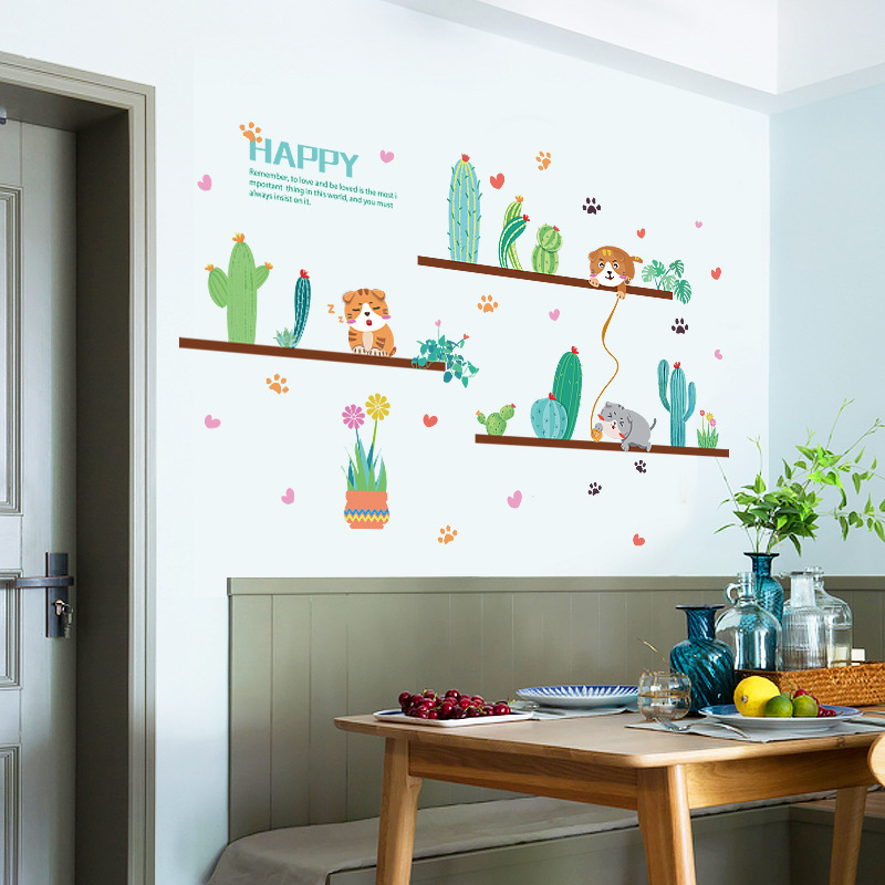 Decal giấy dán tường kệ xương rồng SK7190