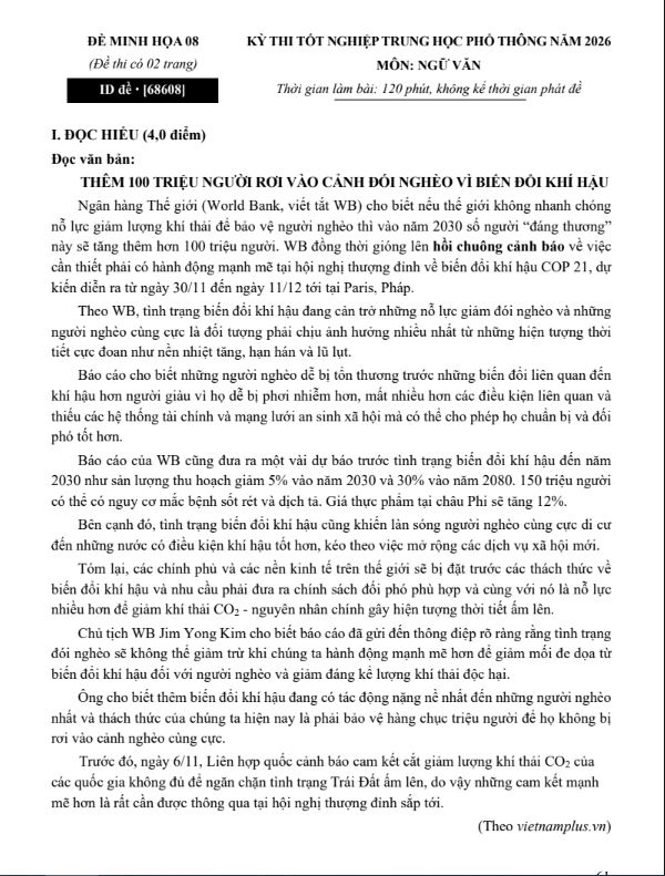 Sách 100 Đề Minh Họa Tốt Nghiệp THPT 2026 - Môn Ngữ Văn