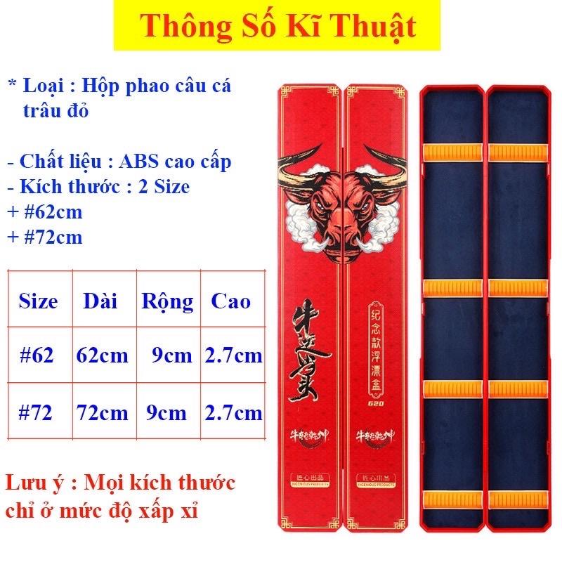 Hộp Đựng Phao Câu Đài hai lớp in họa tiết Trâu Đỏ , Chép Đen 62, 72cm Cao Cấp