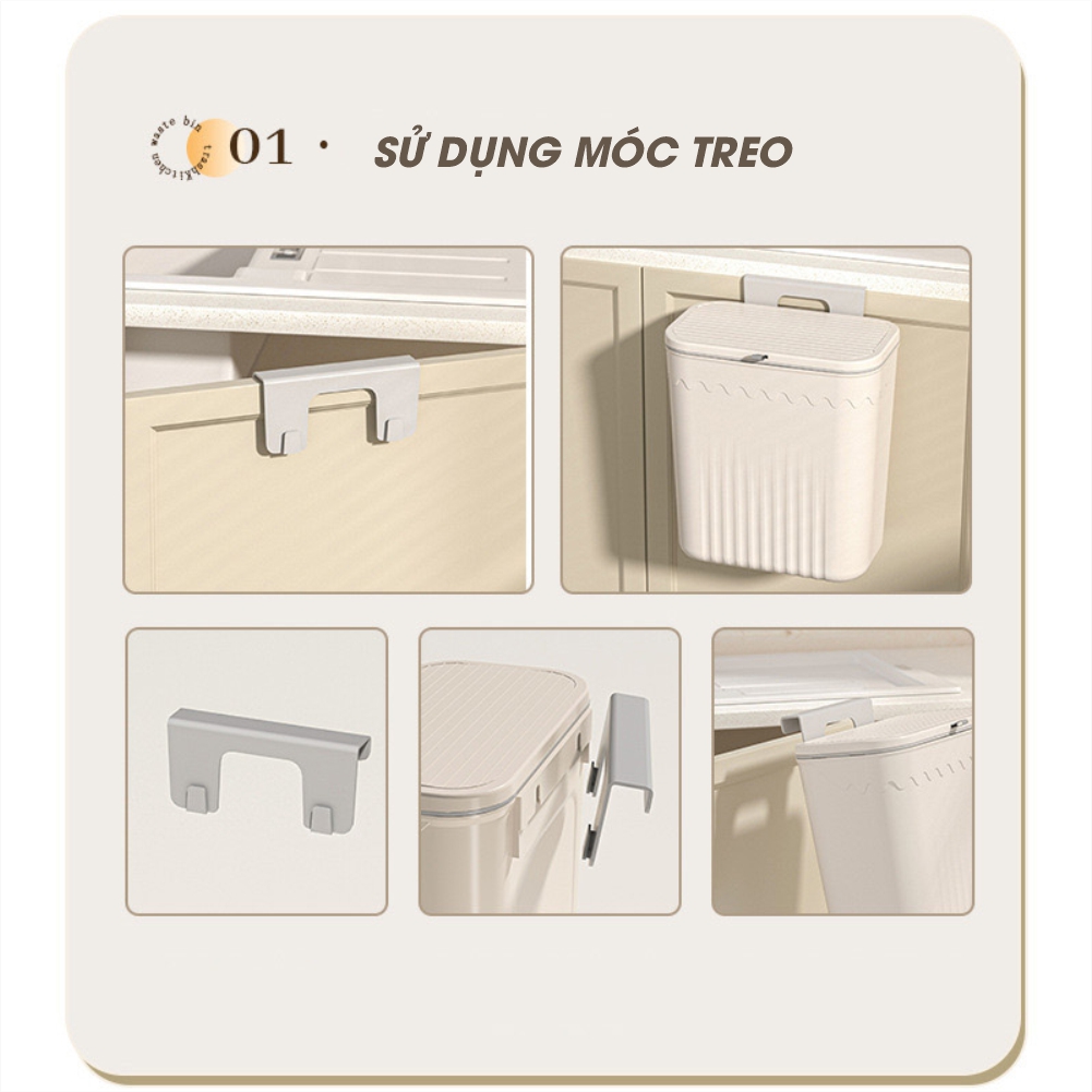 Thùng rác treo tủ bếp có nắp đậy thông minh ECODEALS loại cao cấp, size lớn - Trắng