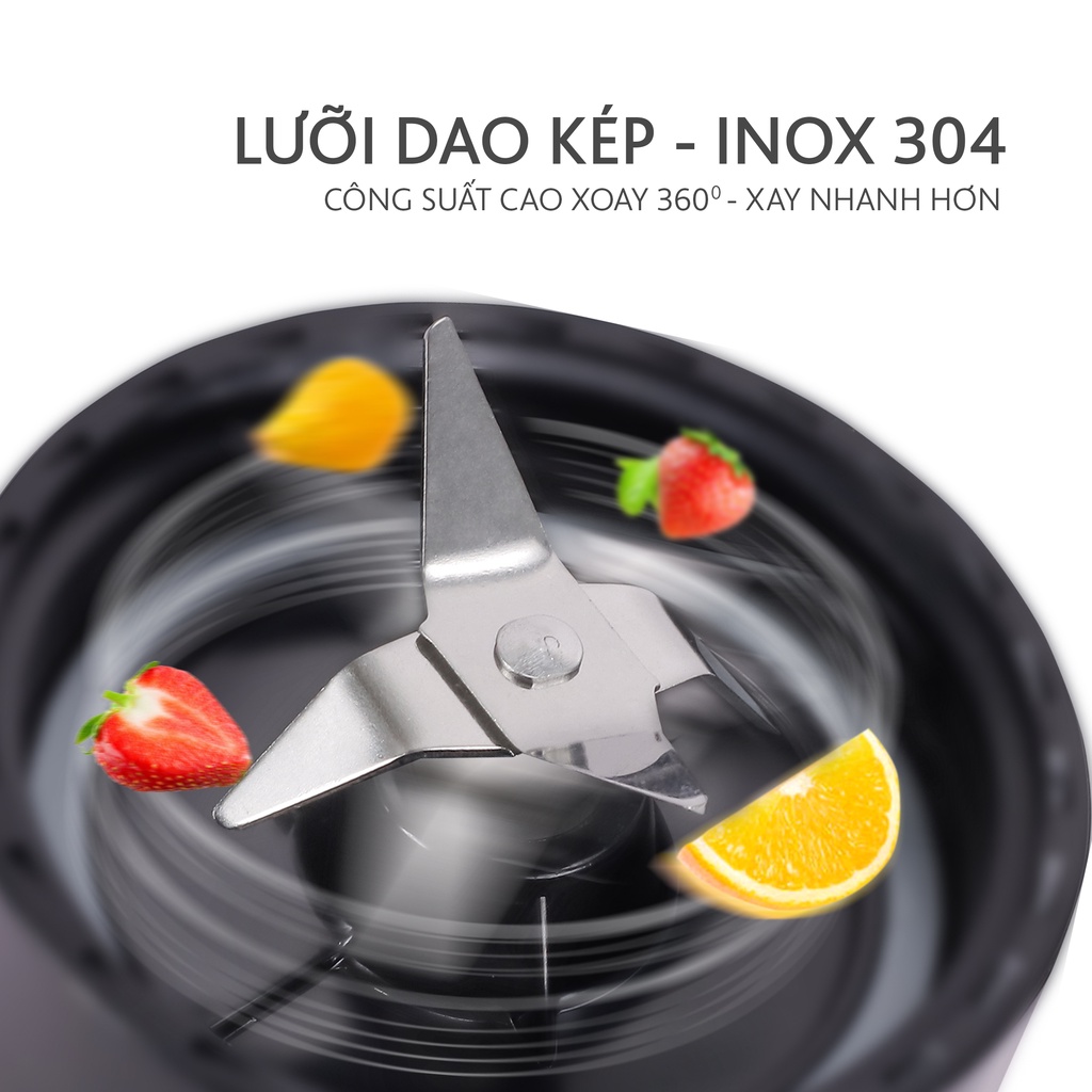 Máy xay sinh tố mini Mix&amp;Go gồm 2 cối xay tích hợp bình chứa dung tích 300-600ml, công suất 350W, model LBSP8648