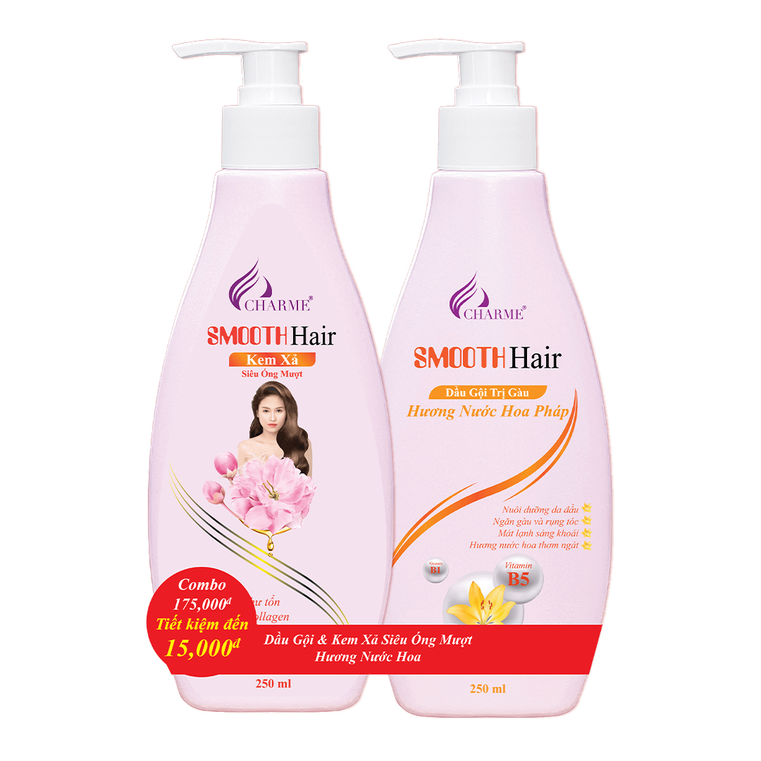 Dầu Gội Kem Xả CHARME Smooth Hair Đánh Bay Gàu 250Ml