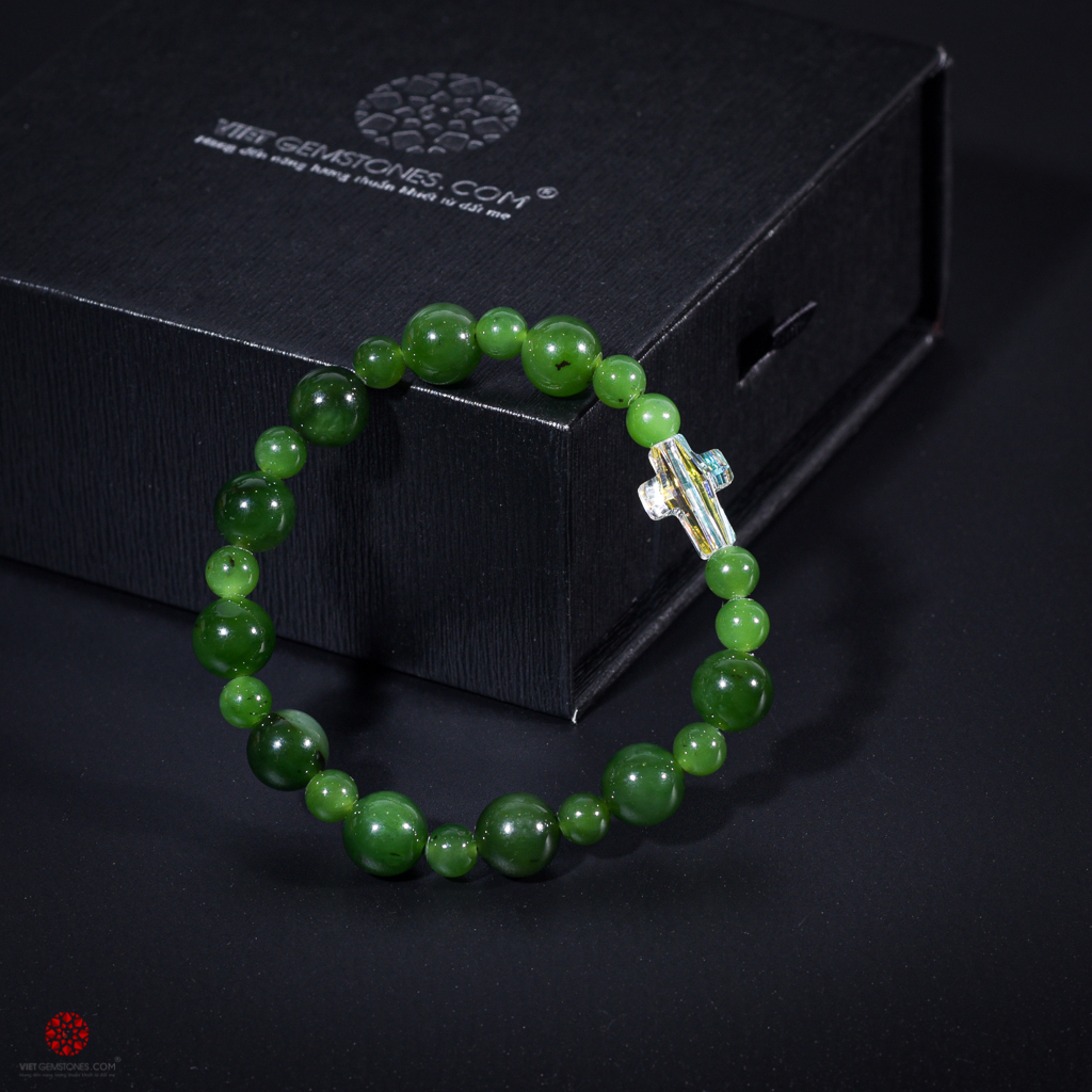 Vòng Chuỗi Mân Côi Ngọc Bích 8mm - Nephrite Canada tự nhiên 100%, nuôi dưỡng thân tâm an lạc - Hợp tất cả các mệnh - Nhiều sự lựa chọn | VietGemstones