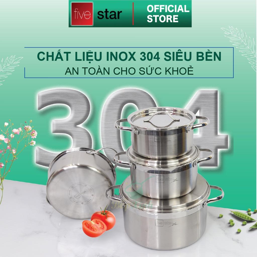 Bộ nồi và chảo chống dính vân đá 3 lớp đáy liền inox 304 Fivestar Plus 5 món quai oval nắp inox , tặng 1 vá canh