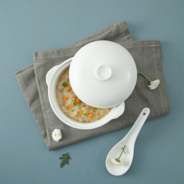 Bát 2 tai có nắp đựng súp, chưng đồ ăn dặm size  5 inch  tặng kèm thìa sứ cao cấp