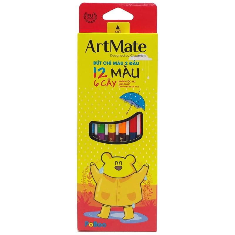 Hộp 6 Bút Chì Màu 2 Đầu 12 Màu PoBoo - ArtMate AM-CL301