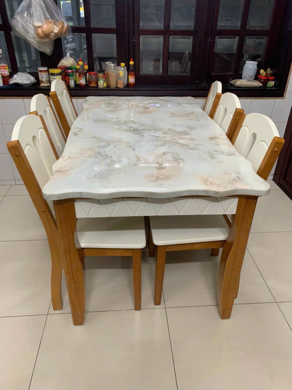 Bộ bàn ăn nhập khẩu Juno Sofa bàn 1m6 và 6 ghế sang trọng, hiện đại