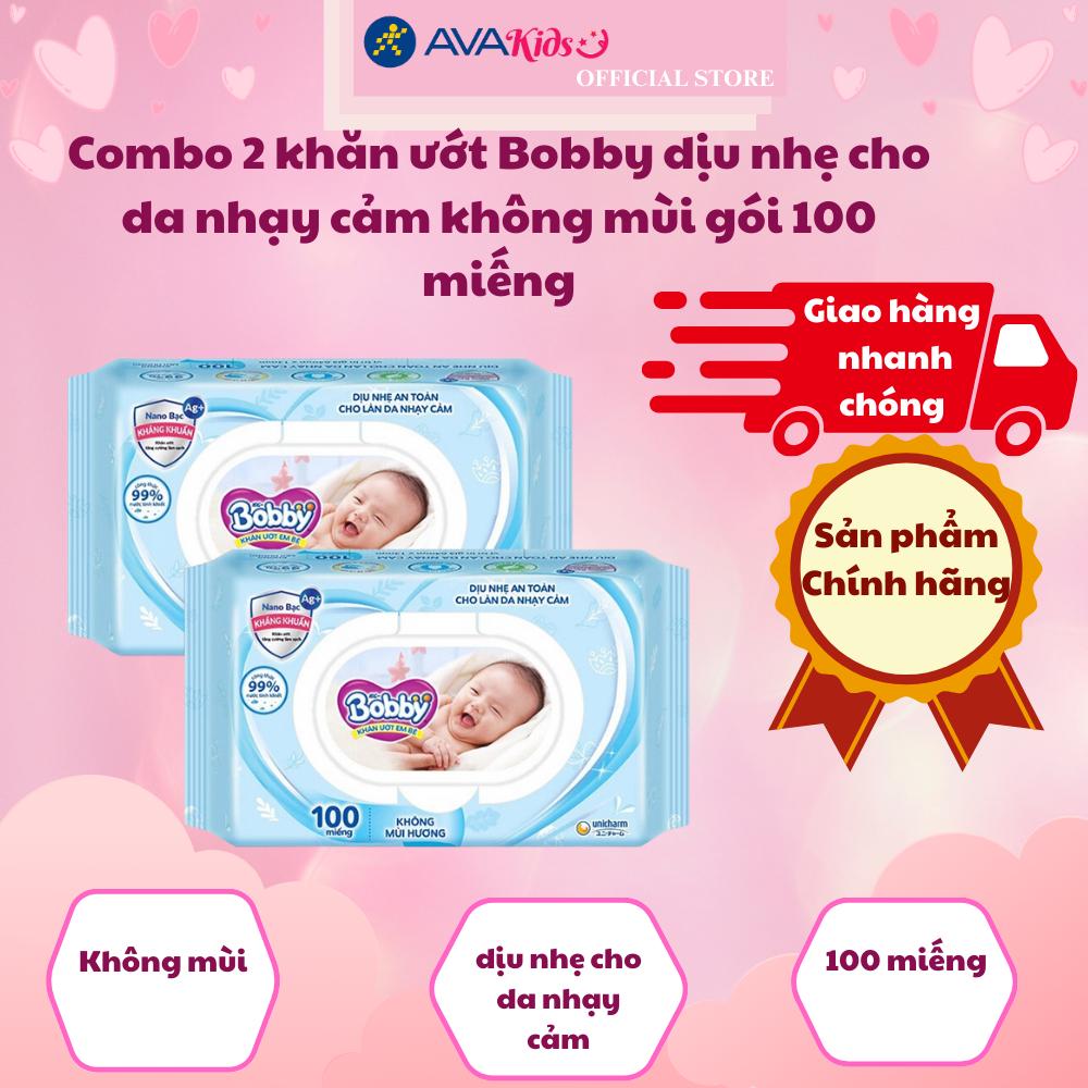 Combo 2 khăn ướt Bobby dịu nhẹ cho da nhạy cảm không mùi gói 100 miếng