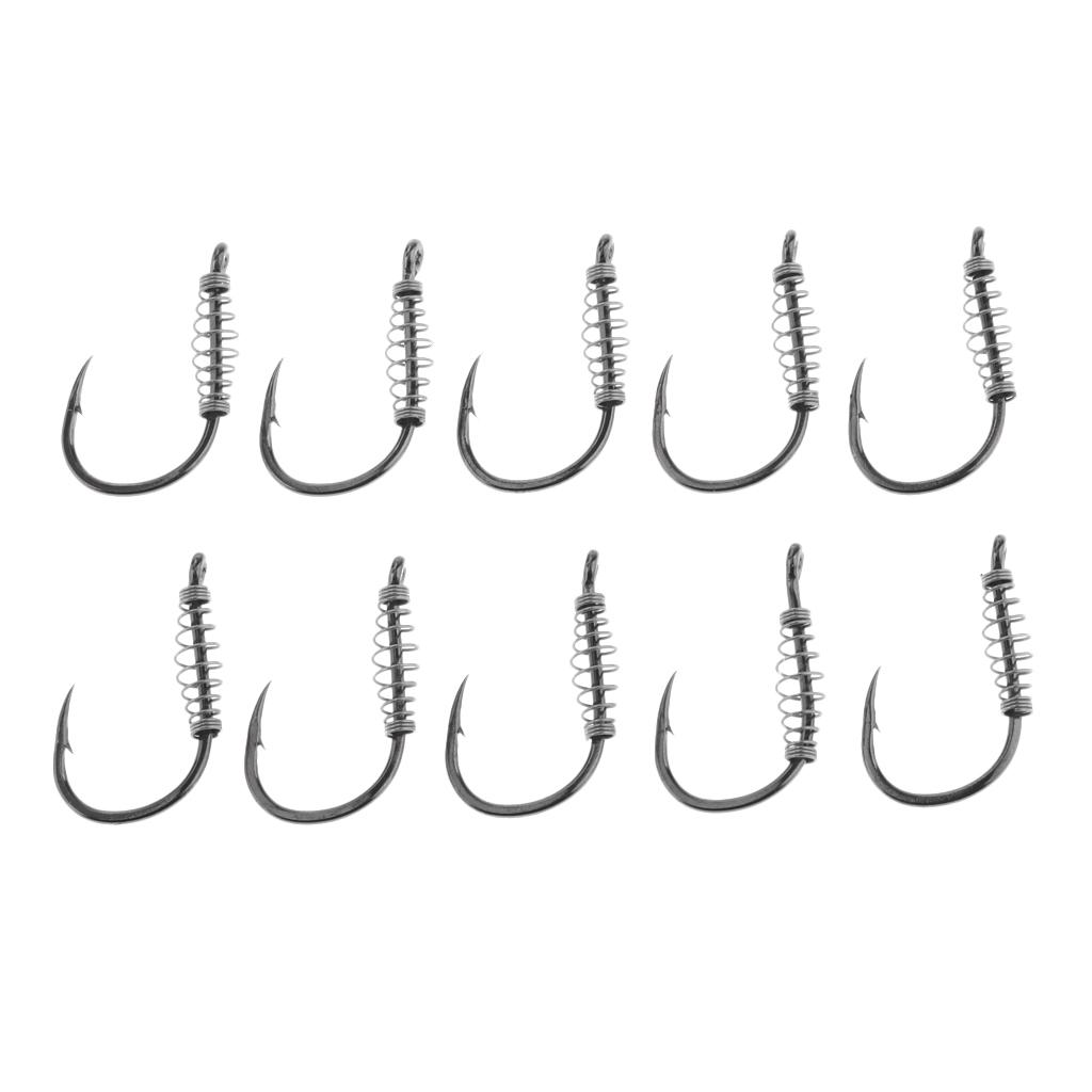 10pcs Stainless Steel Fishing Hooks with Spring Barbed Swivel Carp Jig Fishhook for Pulling Baits