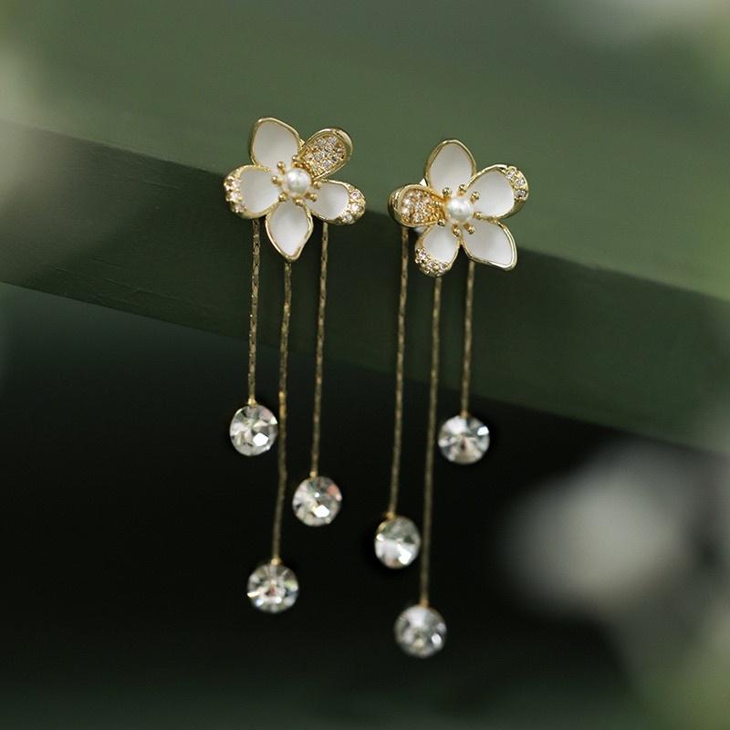 Khuyên tai nữ bông tai nữ hoa đính ngọc thả ngọc đẹp dự tiệc Ring House