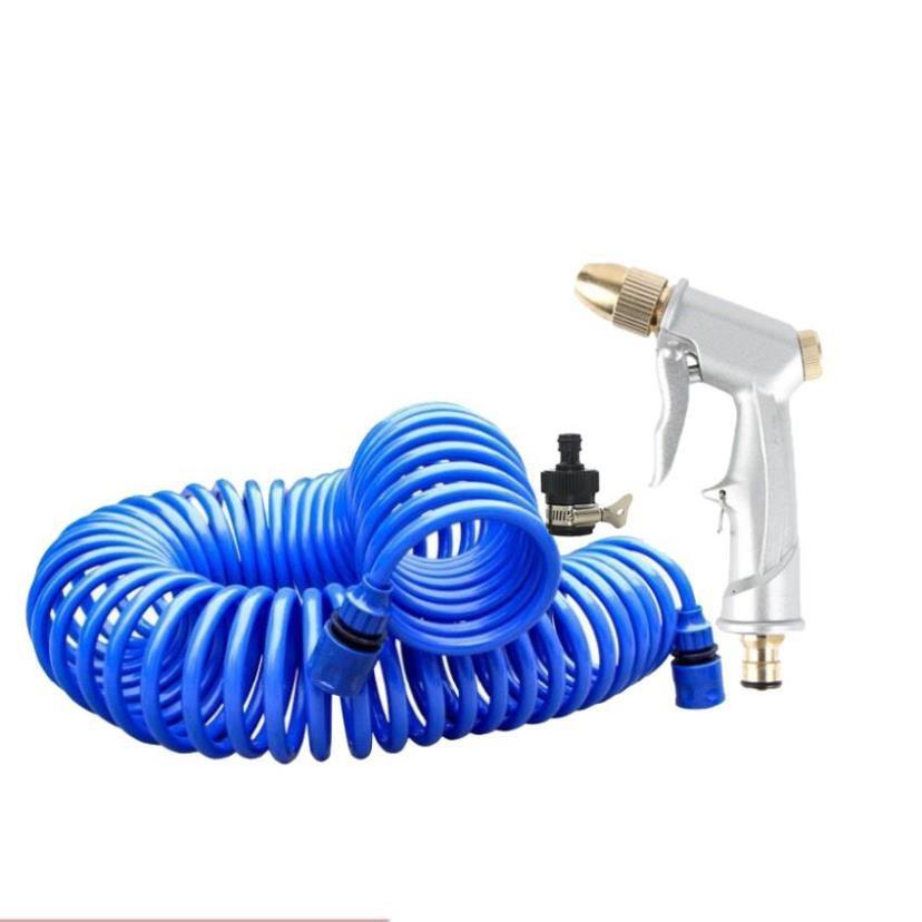 Bộ vòi xịt nước tưới cây đa năng tăng áp lực nước kèm dây tưới dạng lò xo co dãn 701814 loại 10m TL