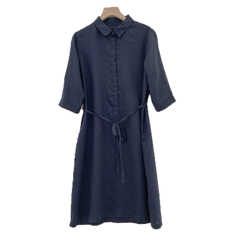 Đầm Linen cổ sơ mi ngắn tay, dáng suông chiết eo,đính khuy nhẹ nhàng nữ tính Da161