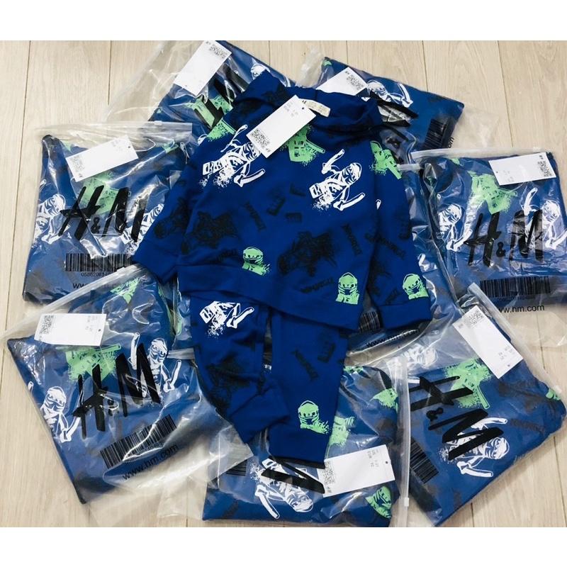 Bộ nỉ bé trai có mũ Ninja go xanh dương