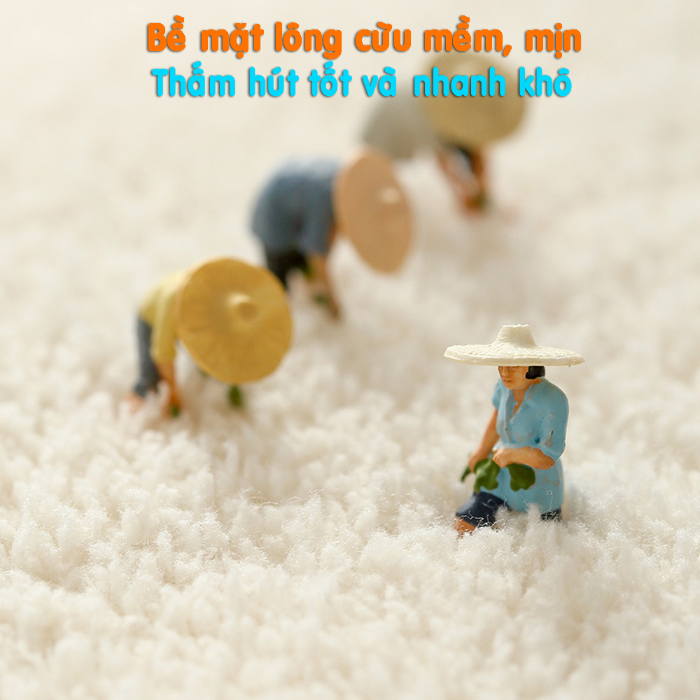 Thảm trải sàn phòng ngủ vải lông cừu siêu mềm, êm chân (trang trí phòng khách) màu kem mặt cười LC03 KT 40x120cm