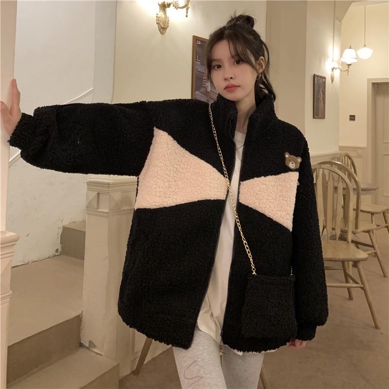 Áo Khoác Lông Cừu siêu ấm Thời Trang Mùa Đông hàn quốc ️ Áo Sweater Nữ Lông Mịn Thêu Cubs và Kèm Túi Chéo Set