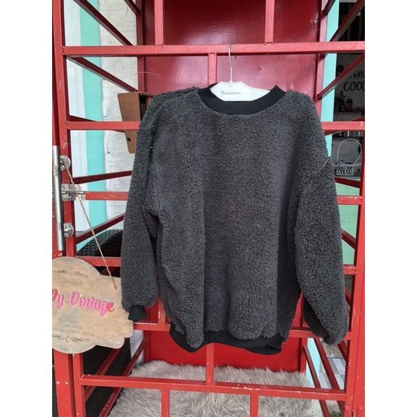 Áo sweater dáng rộng cổ tròn vải lông mịn đẹp