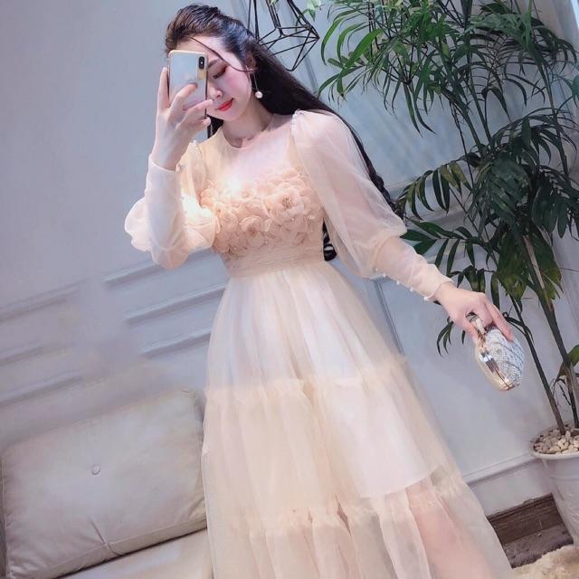 Đầm xoè tay phồng đính hoa nổi ngực SIÊU XINH -MS178V Size M/L đến 57kgMM MM