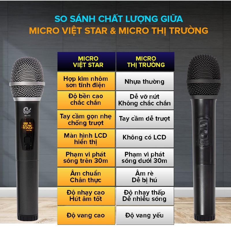 Micro Karaoke Không Dây VietStar MU02D, 2 Tay Mic Chuyên Dành Cho Mọi Loa Kéo, Âm Ly