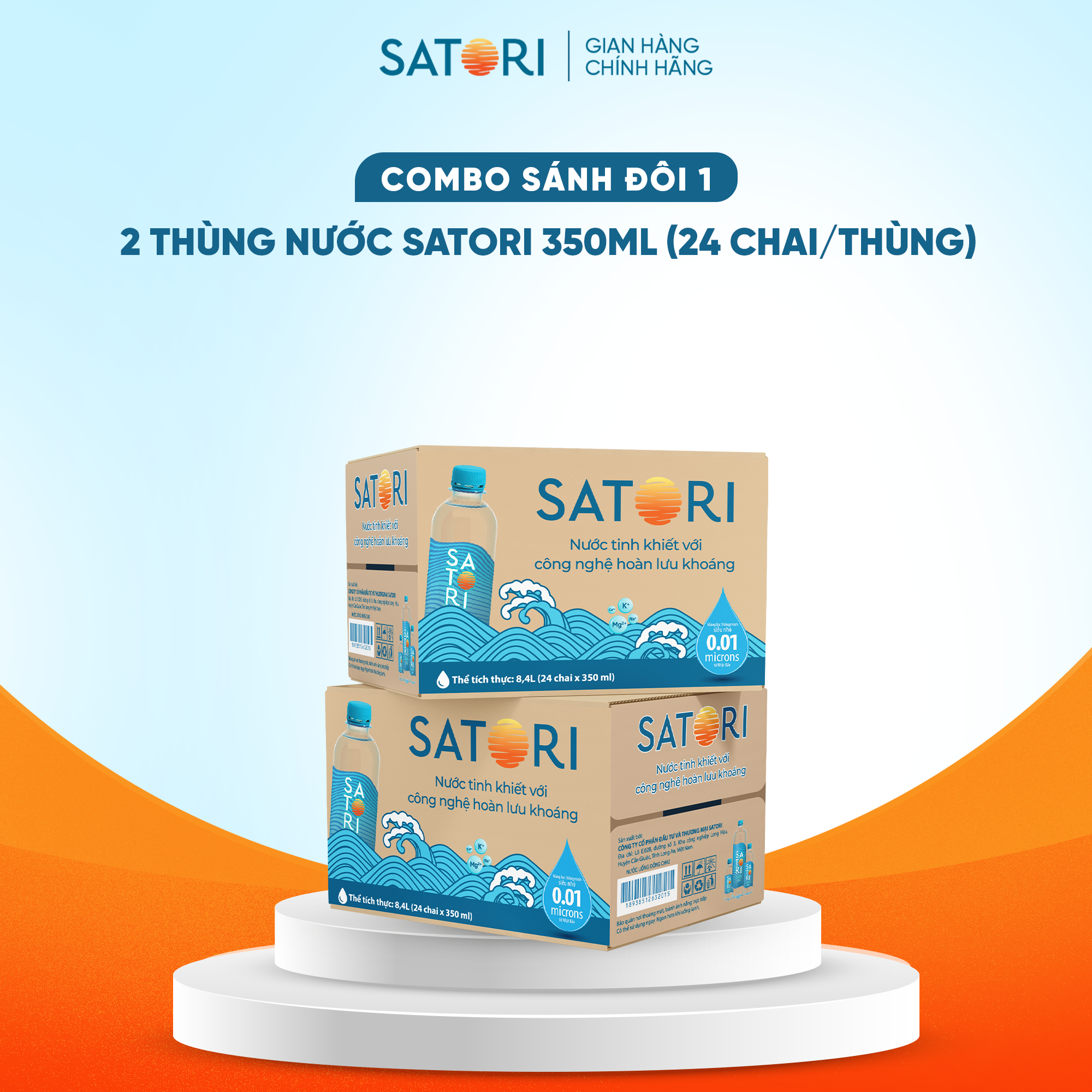 Combo 2 Thùng Nước Tinh Khiết Hoàn Lưu Khoáng SATORI 500ml (24 Chai/Thùng)