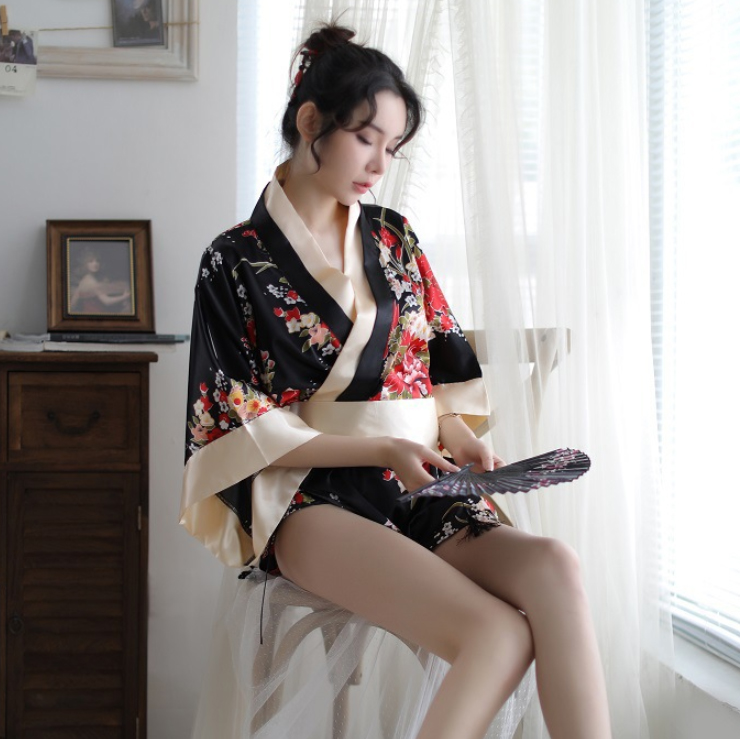 Bộ đồ ngủ Kimono phong cách Nhật Bản quyến rũ - Màu đen
