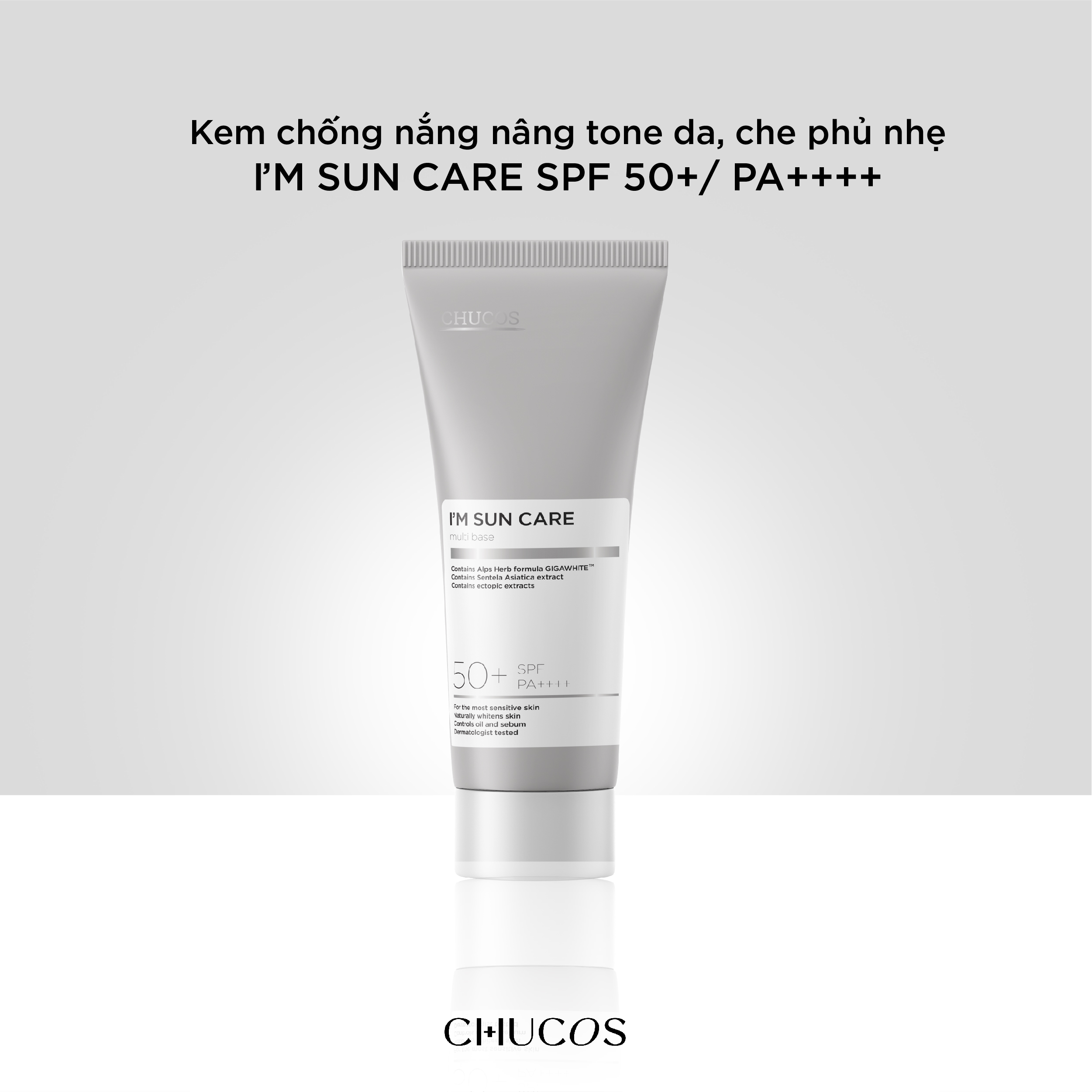 Kem chống nắng nâng tone da, che phủ nhẹ I’m Sun Care SPF 50+/PA++++ Bảo vệ da, kháng viêm, kiềm dầu 50ml - Sản phẩm chống nắng và phục hồi sau khi đi nắng Nhãn hiệu CHUCOS | MuaDoTot.com