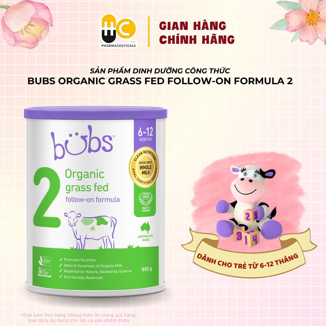 Sản phẩm dinh dưỡng công thức hữu cơ Bubs Organic Grass Fed Follow-On Formula 2 (6–12 tháng tuổi) – 800g
