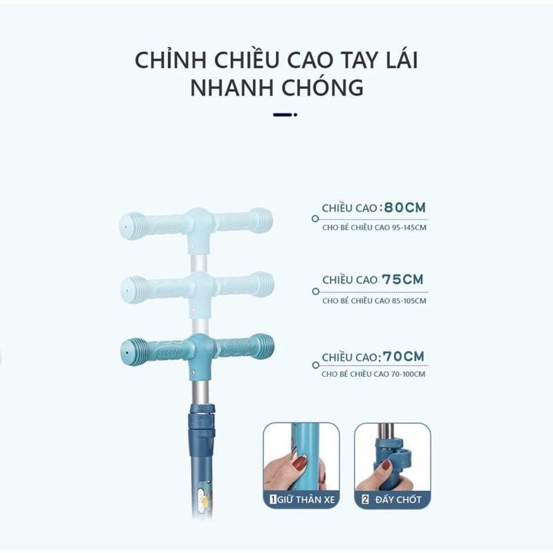 Xe trượt scooter ba bánh có nhạc ,đèn kiêm chòi chân 2 trong 1