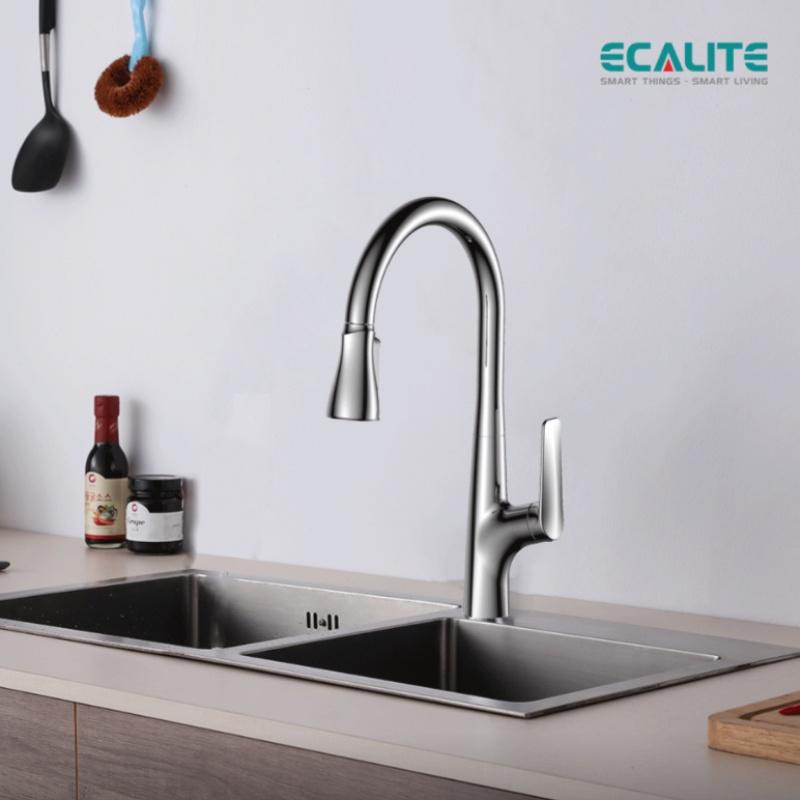 Vòi Rửa Chén Nóng Lạnh Ecalite EF-K572C - Có Dây Rút - Điều Chỉnh Tia Nước - Đồng Mạ Chrome Cực Đẹp - Hàng Chính Hãng