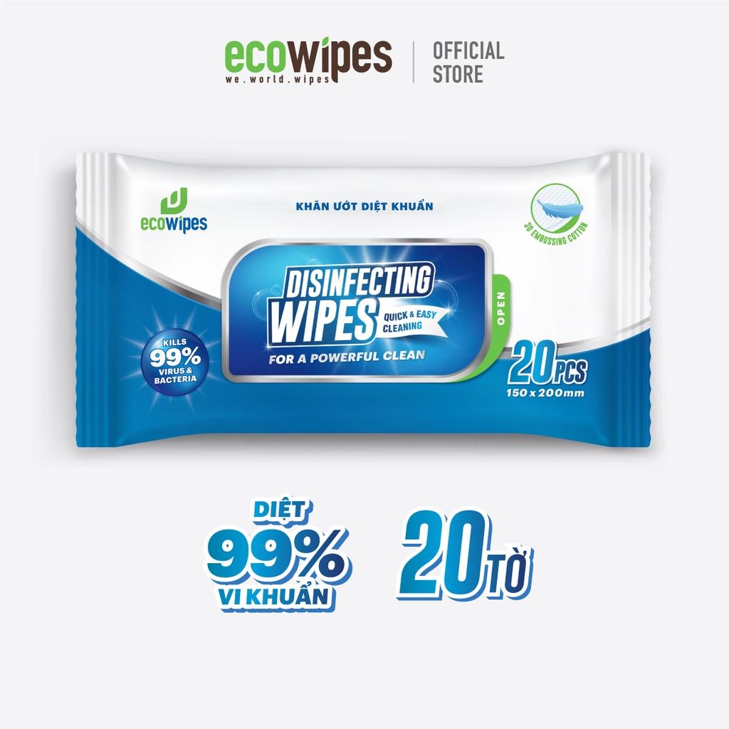 Khăn giấy ướt diệt khuẩn Disinfecting Wipes gói 20 tờ diệt 99,9% vi khuẩn hương chanh dịu nhẹ không kích ứng da