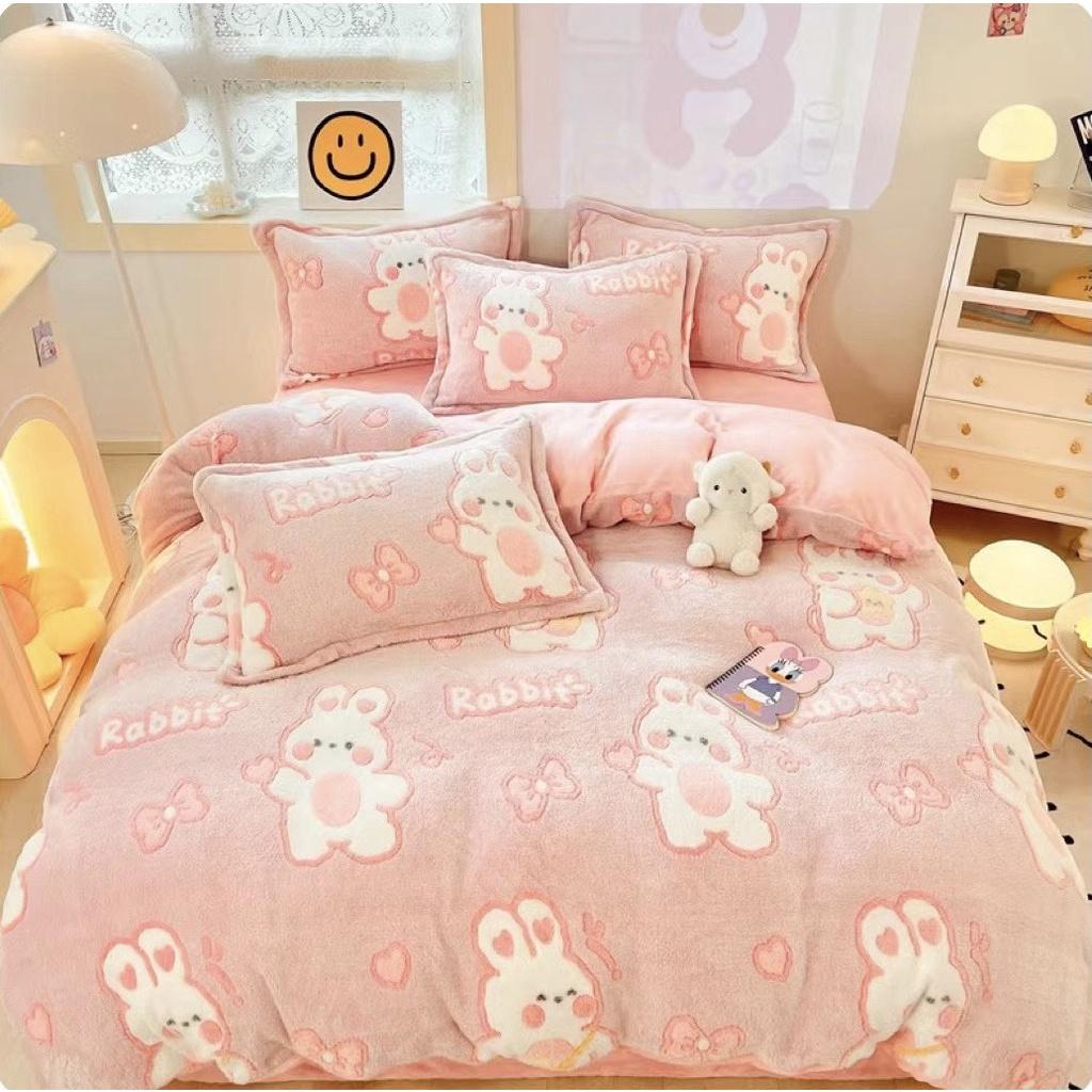 Bộ Chăn Ga Gối Nỉ Nhung Tuyết Sữa , Chăn Ga Gối Nỉ Nhung Mềm Mịn Cao Cấp, Ga Nỉ Nhung Bo Chun Mọi Kích Thước