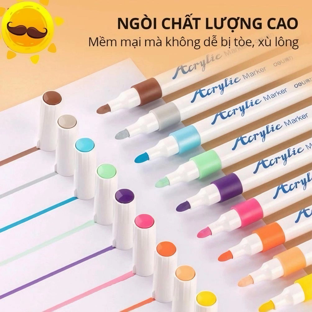 Bút lông tô màu Crylic Marker 60 màu cao cấp vẽ trên nhiều chất liệu, không thấm nước, chống nhòe dành cho học sinh - Hàng chính hãng