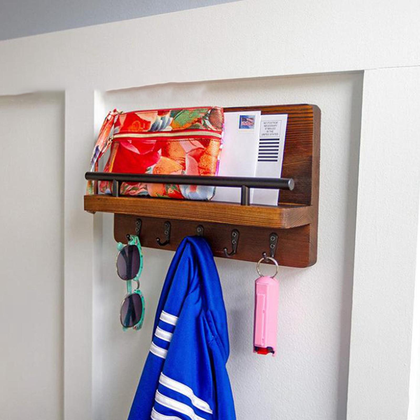 Wood Key Holder Mail Organizer Wall Mounted for Bathroom