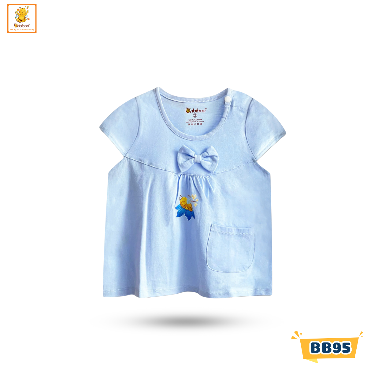 Áo sơ sinh bé gái Babiboo áo tay bèo nơ dễ thương , vải cotton dầy dặn mịn màng BB95