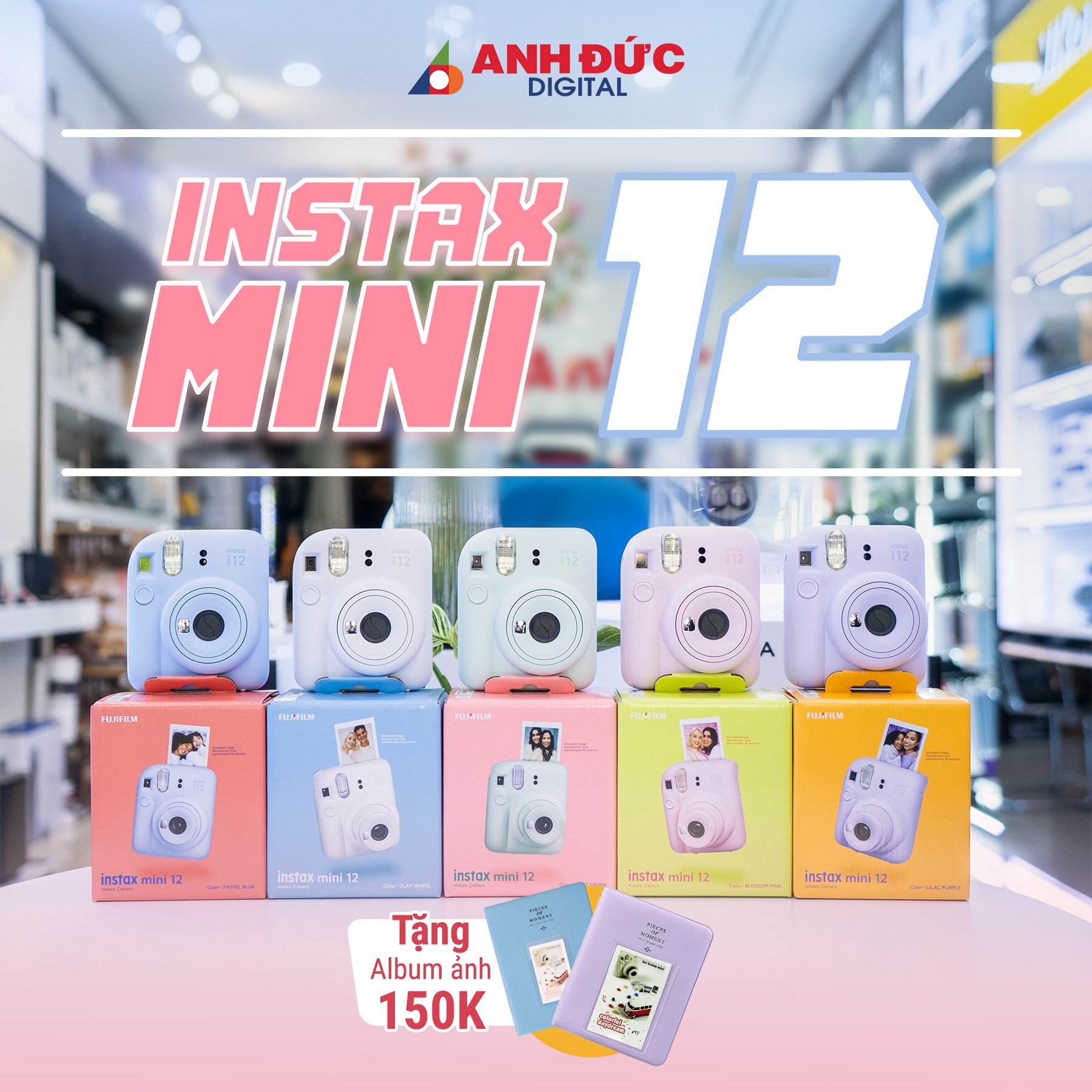 Máy Ảnh Chụp Lấy Liền Fujifilm Instax Mini 12 - Hàng Chính Hãng - Bảo Hành 12 Tháng