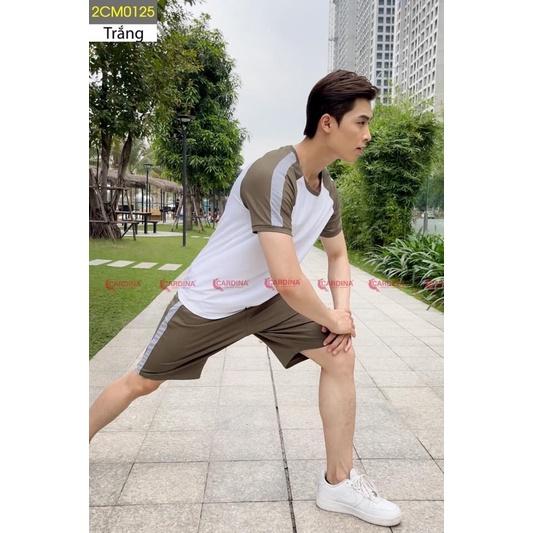 mã 2CM01 - Bộ thể thao nam cotton lửng phối tay CARDINA.Chất liệu Cotton Organic thoáng mát