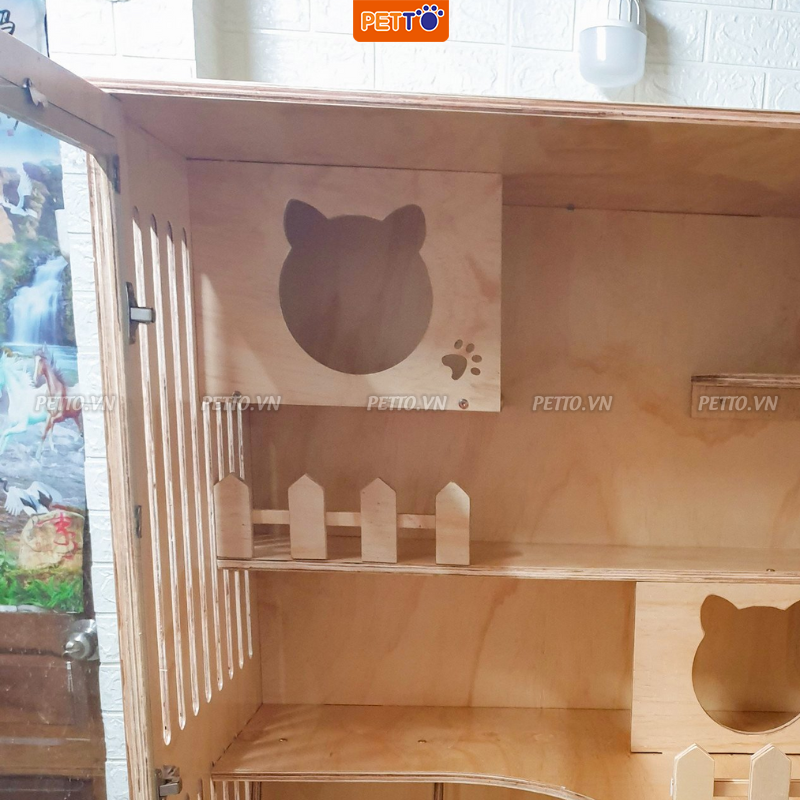 Tủ mèo bằng gỗ thiết kế ĐA NĂNG đầy đủ tiện nghi sang trọng cho mèo vui chơi CC010