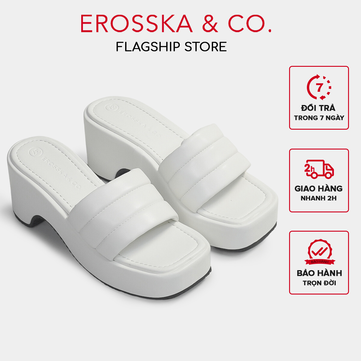 Erosska - Dép nữ đế xuồng dày quai ngang cao 7cm - SB023